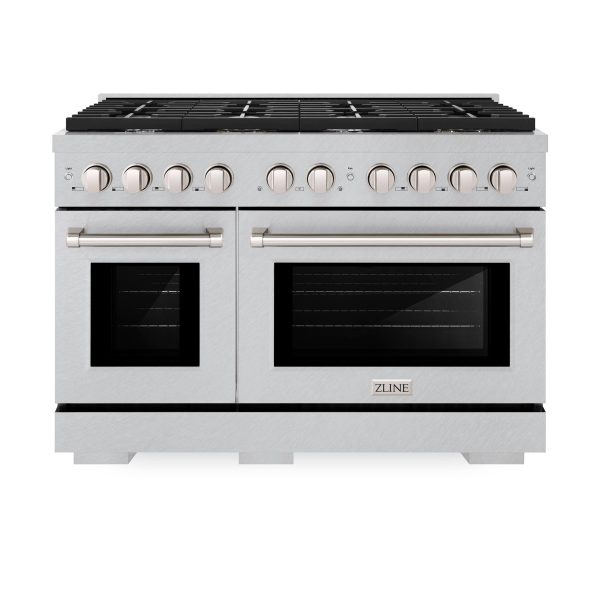 ZLINE 48 in. 6.7 cu. ft. 8 Burner Double Oven Gas Range in DuraSnow  Stainless Steel (SGRS-48) Sale