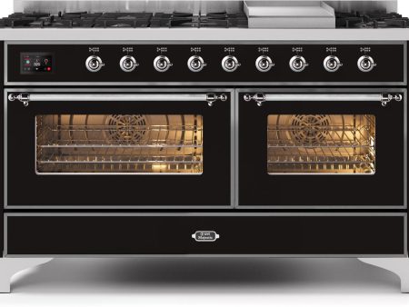 Majestic II 60 Inch Dual Fuel Liquid Propane Freestanding Range in Glossy Black with Chrome Trim Online Hot Sale