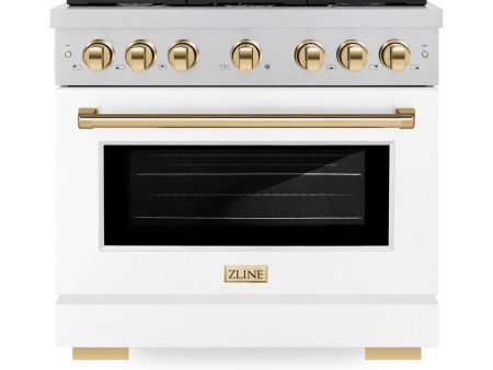 ZLINE Autograph Edition 36 in. 5.2 cu. ft. Paramount Dual Fuel Range with 6 Burner Gas Cooktop and Electric Convection Oven in DuraSnow  Stainless Steel with White Matte Door and Polished Gold Accents (SDRSZ-WM-36-G) For Cheap