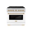 ZLINE Autograph Edition 36 in. 5.2 cu. ft. Paramount Dual Fuel Range with 6 Burner Gas Cooktop and Electric Convection Oven in DuraSnow  Stainless Steel with White Matte Door and Polished Gold Accents (SDRSZ-WM-36-G) For Cheap