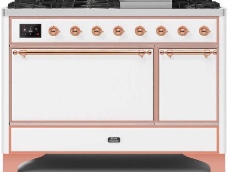 Majestic II 48 Inch Dual Fuel Liquid Propane Freestanding Range in White with Copper Trim Cheap