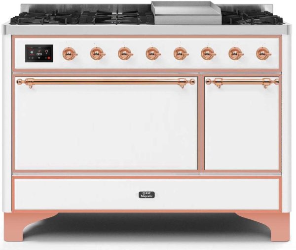 Majestic II 48 Inch Dual Fuel Liquid Propane Freestanding Range in White with Copper Trim Cheap