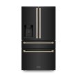 ZLINE 36  Autograph Edition 21.6 cu. ft Freestanding French Door Refrigerator with Water and Ice Dispenser in Fingerprint Resistant Black Stainless Steel with Accents (RFMZ-W-36-BS) [Color: Gold Accents] Sale